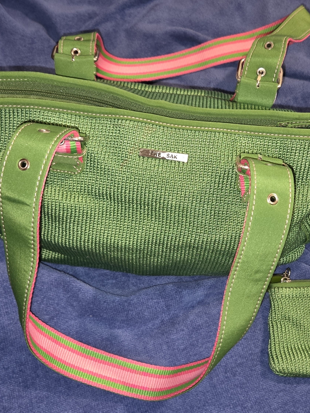 AKA - The Sak Pink & Green Woven Tote with Handles